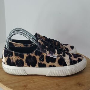 Superga Leopard Print Velvet Classic Lace Up Sneakers Men's 6 Women's 7.5